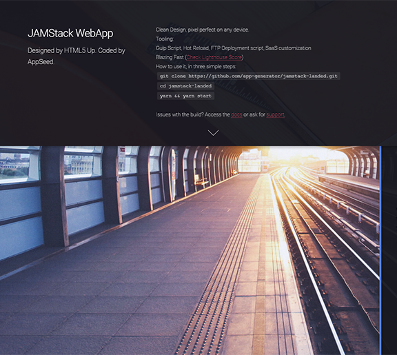 Open-source JAMstack app with HTML5Up Landed design - provided by AppSeed.